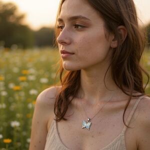 Sterling Silver 925 Butterfly Pendant Necklace | Iridescent Enamel adj chain